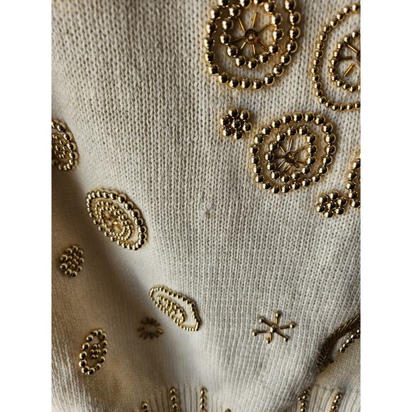Victoria Harbour White Gold Beads 80s Sweater Women Size Medium - Picture 4 of 7
